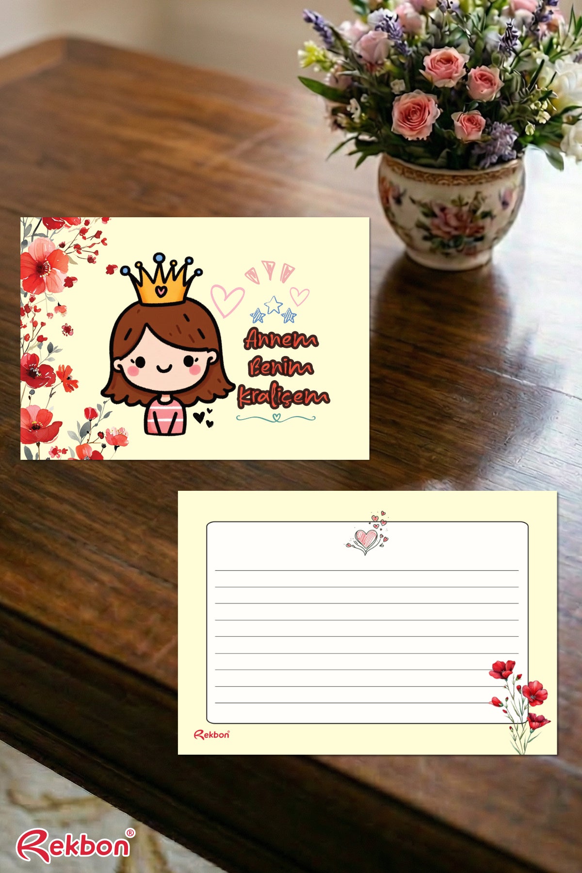 💖 Rekbon Anneye Özel Mesaj Kartı – “Annem Benim Kraliçem” Tasarımlı Hediye Kartı