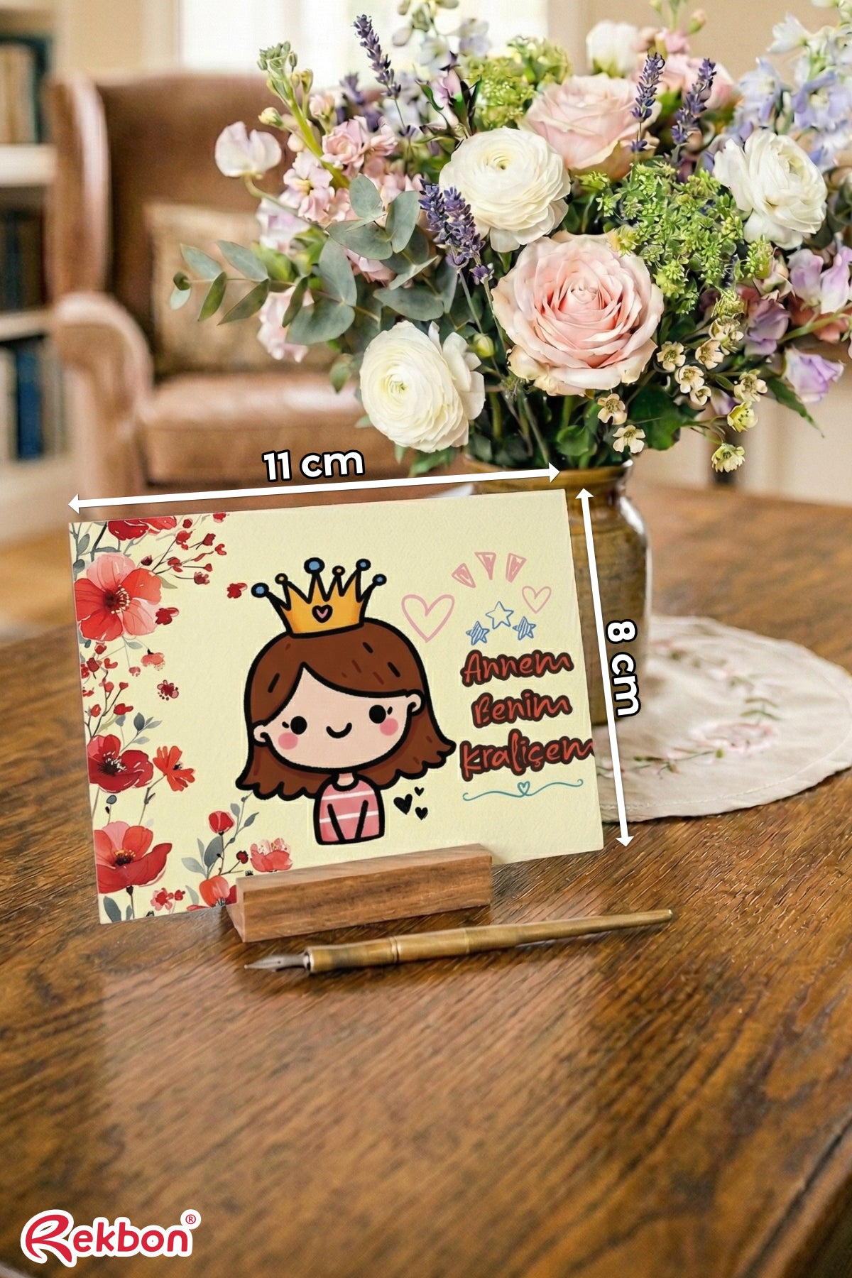💖 Rekbon Anneye Özel Mesaj Kartı – “Annem Benim Kraliçem” Tasarımlı Hediye Kartı