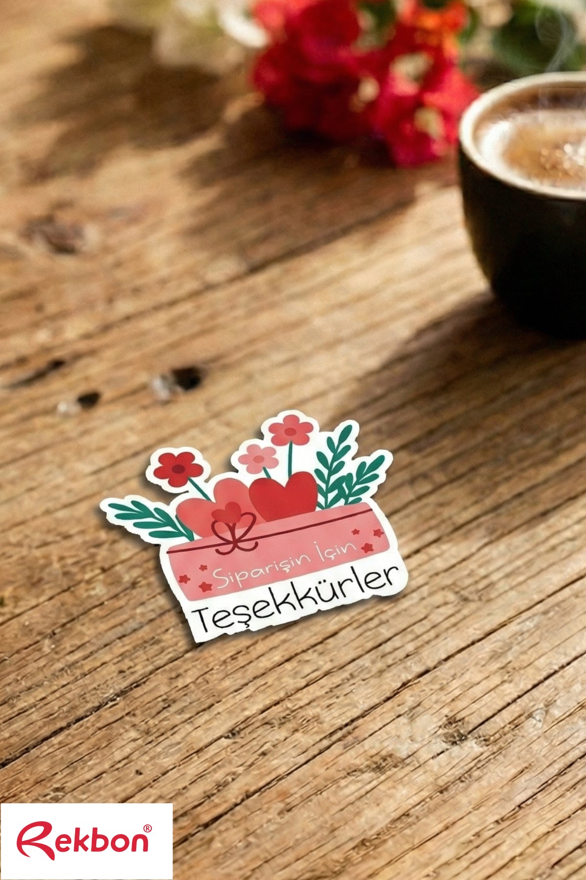 Rekbon Çiçek Temalı Teşekkür Paketleme Etiketi