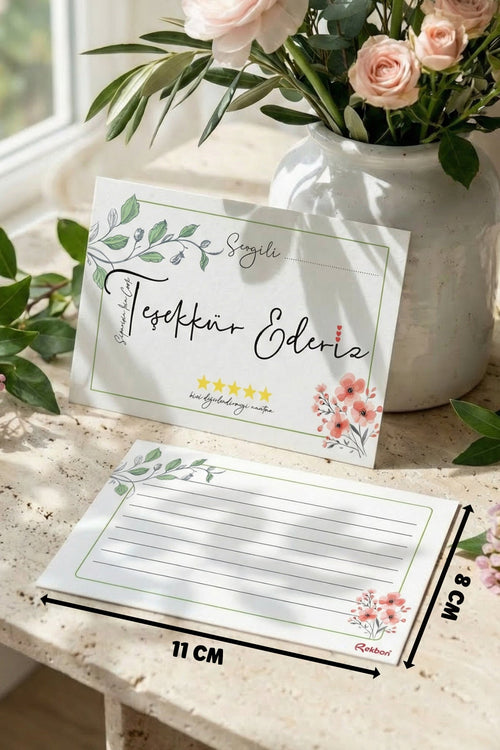 Rekbon Çiçek Temalı Notlu Teşekkür Kartı - E-ticaret Teşekkür Kartı